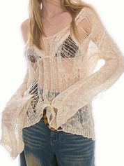Hole-Punched Openwork Long Sleeve