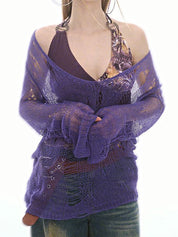 Hole-Punched Openwork Long Sleeve