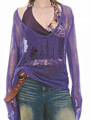 Hole-Punched Openwork Long Sleeve