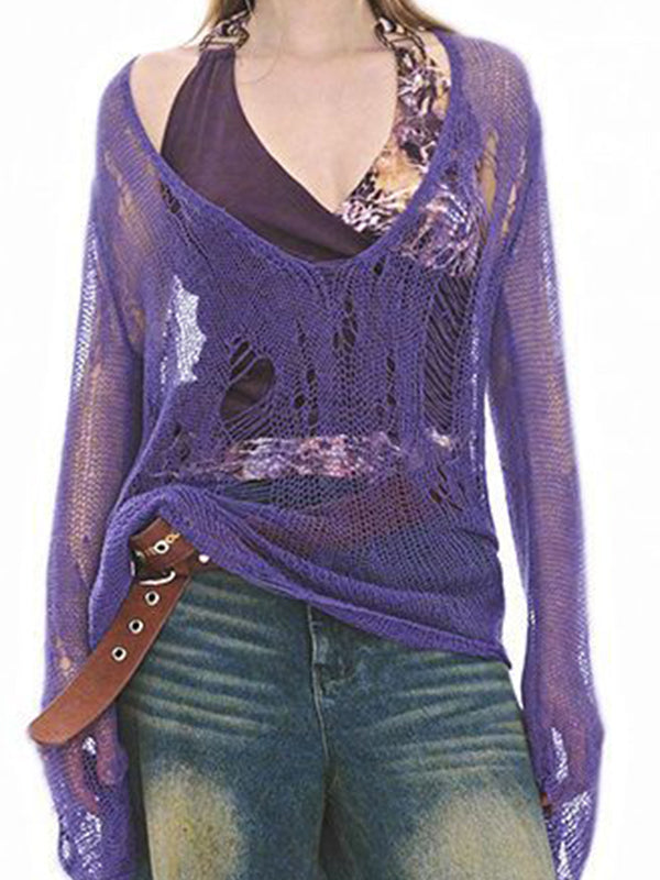 Hole-Punched Openwork Long Sleeve