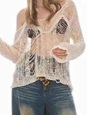 Hole-Punched Openwork Long Sleeve