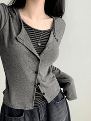 Striped Button Placket Long Sleeve