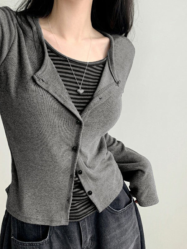 Striped Button Placket Long Sleeve
