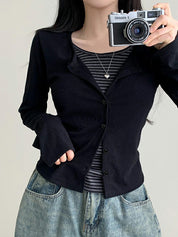 Striped Button Placket Long Sleeve