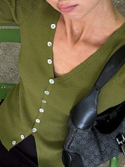 Button-Fastening Slim Fit Long Sleeve