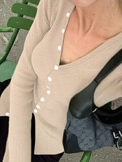 Button-Fastening Slim Fit Long Sleeve