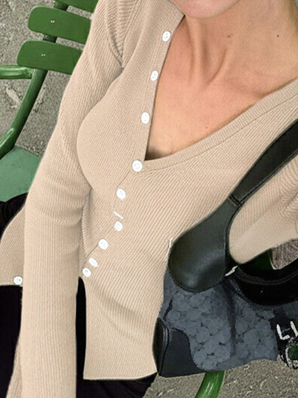 Button-Fastening Slim Fit Long Sleeve