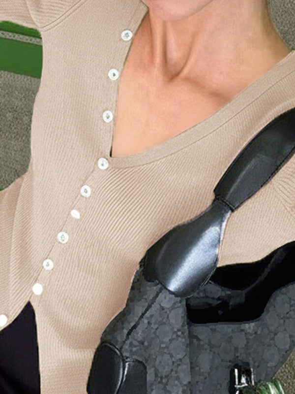 Button-Fastening Slim Fit Long Sleeve