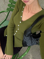 Button-Fastening Slim Fit Long Sleeve