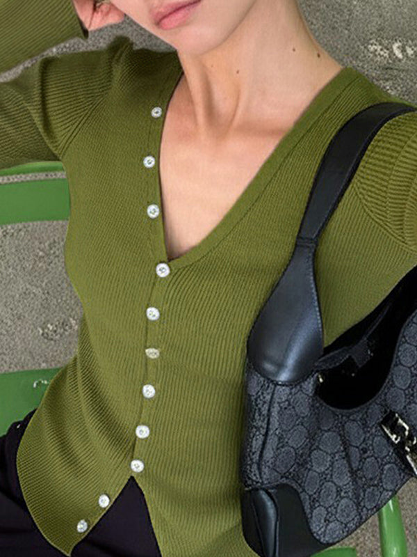 Button-Fastening Slim Fit Long Sleeve