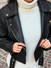 Fashionable Lapel Leather Jacket