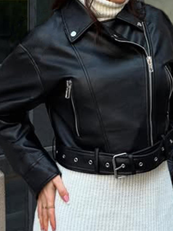 Fashionable Lapel Leather Jacket