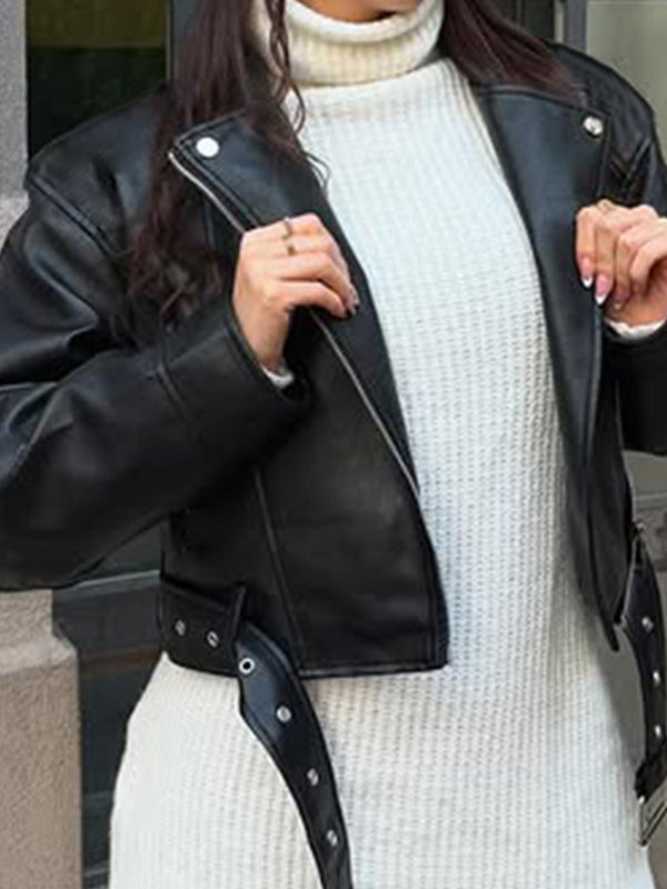 Fashionable Lapel Leather Jacket