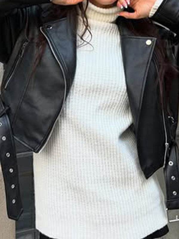 Fashionable Lapel Leather Jacket