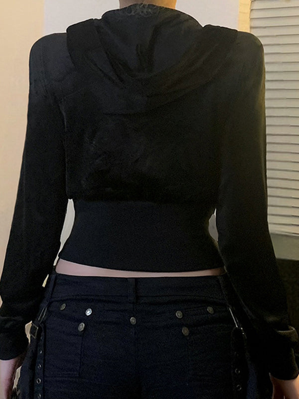 Dark-Themed Rhinestone-Embellished Print Jacket