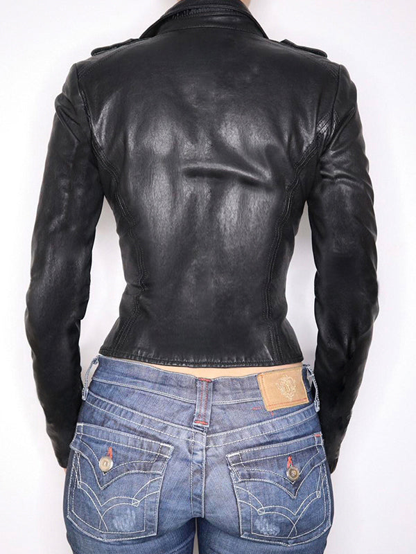 Lapel Leather Patchwork Jacket