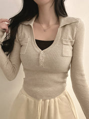 Slim-Fit V-Neck Slimming Effect Long Sleeve