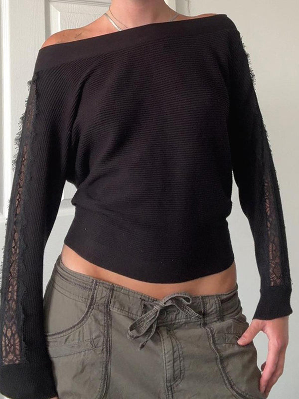 Retro-Style Black Crew Neck Long Sleeve