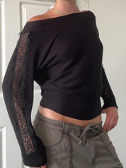 Retro-Style Black Crew Neck Long Sleeve