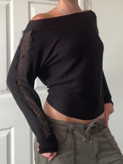 Retro-Style Black Crew Neck Long Sleeve