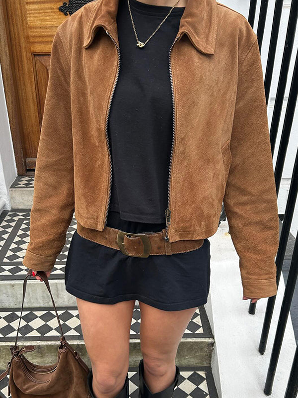 Retro Brown Loose-Fitting Jacket