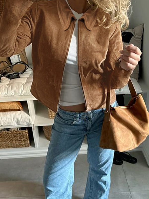 Retro Brown Loose-Fitting Jacket