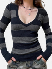 V-Neck Striped Long Sleeve