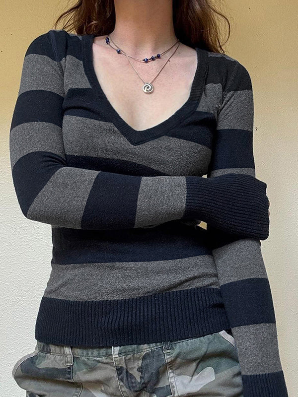 V-Neck Striped Long Sleeve