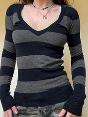 V-Neck Striped Long Sleeve