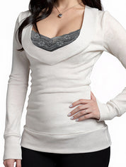 Vee Neck Lace Insert Long Sleeve