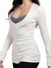 Vee Neck Lace Insert Long Sleeve