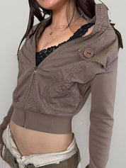 Retro Zip-Up Stand Collar Jacket