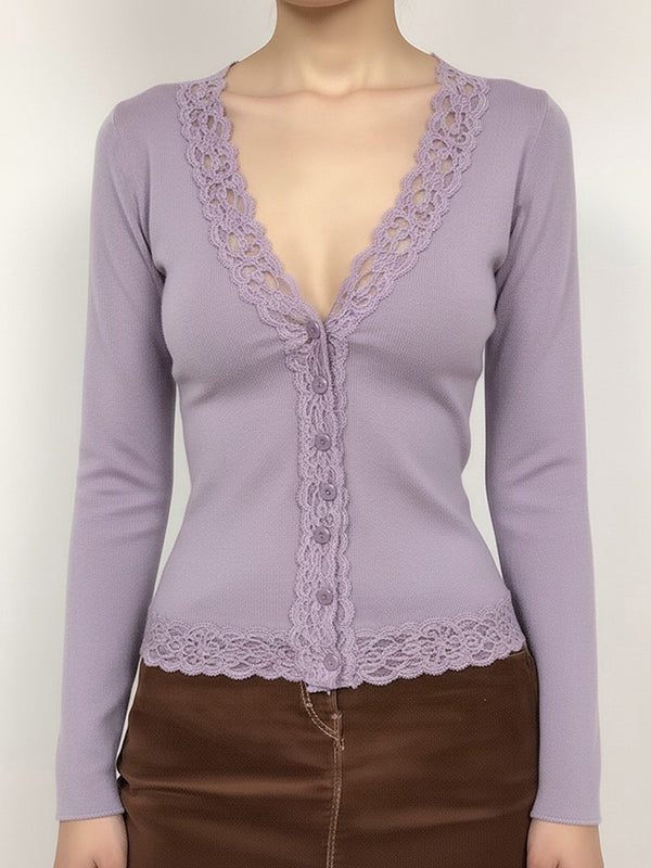 V-Neck Vintage Lace Cardigan
