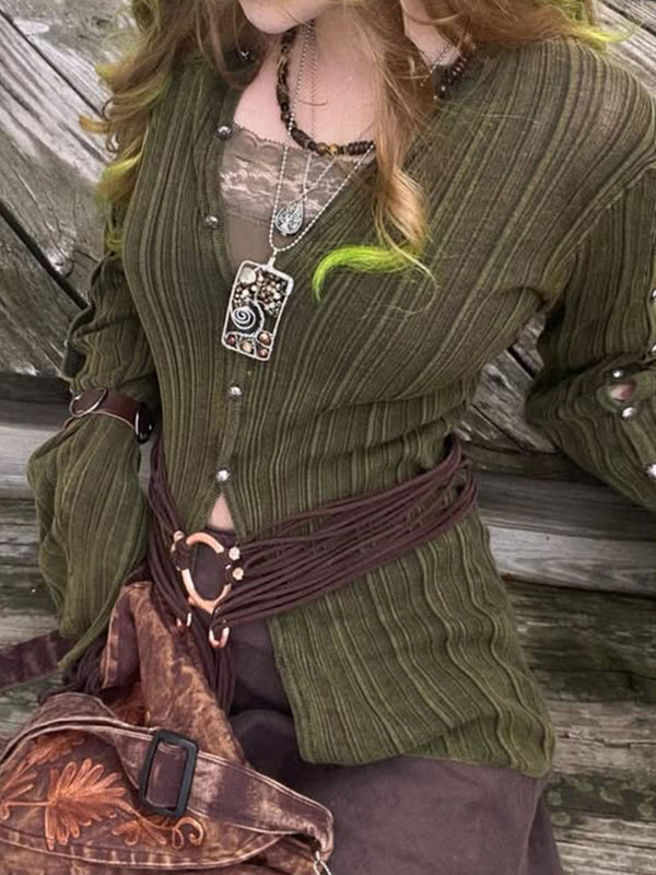 V-Neck Fitted Button-Down Cardigan