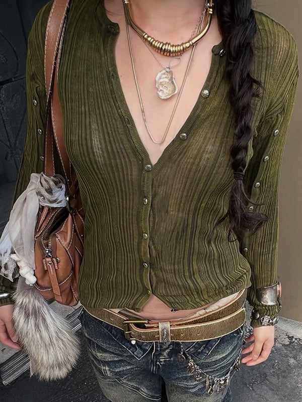 V-Neck Fitted Button-Down Cardigan