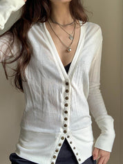 Solid-Coloured Button-Down V-Neck Cardigan