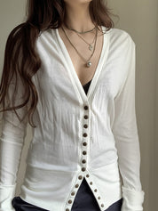 Solid-Coloured Button-Down V-Neck Cardigan