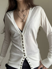 Solid-Coloured Button-Down V-Neck Cardigan