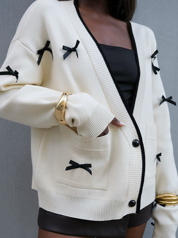 V-Neck Bow Cardigan
