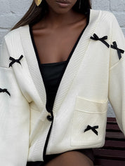 V-Neck Bow Cardigan