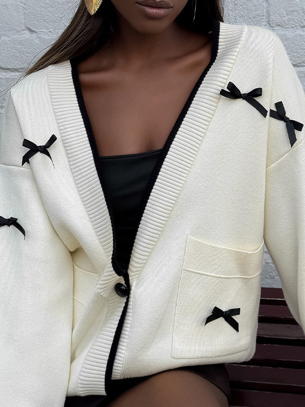 V-Neck Bow Cardigan