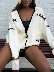 V-Neck Bow Cardigan