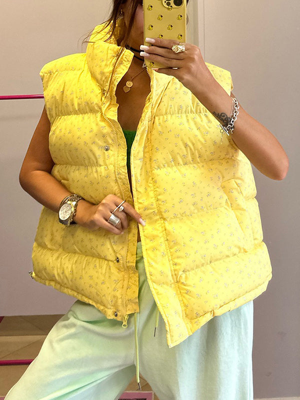 Sleeveless Floral Vest Clip Jacket