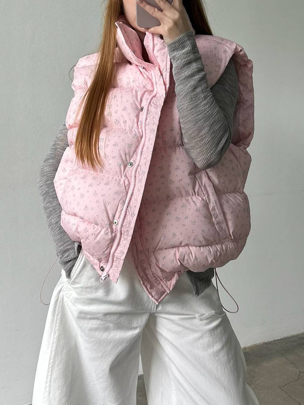 Sleeveless Floral Vest Clip Jacket