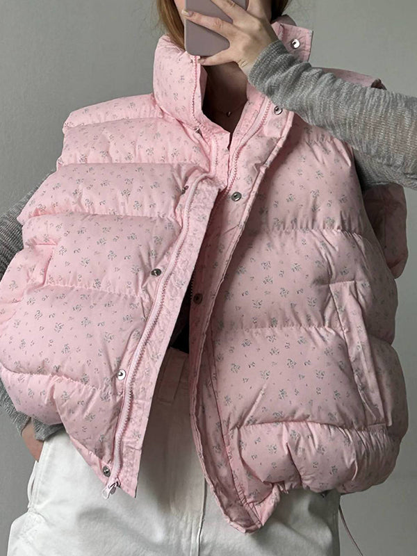 Sleeveless Floral Vest Clip Jacket