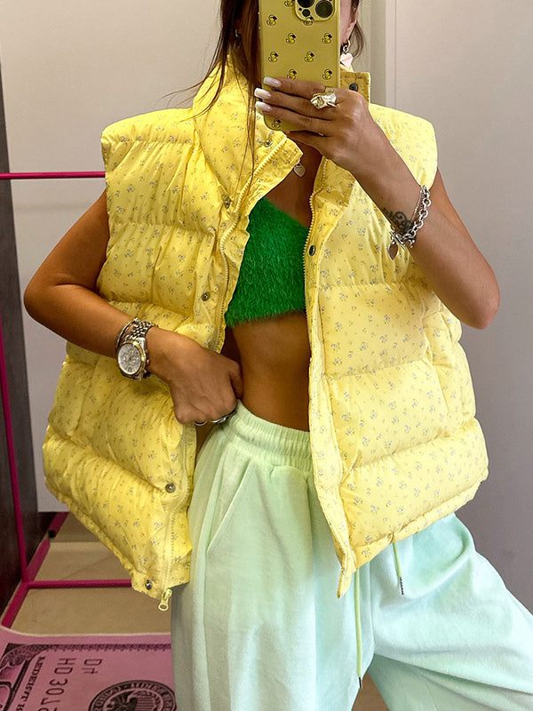 Sleeveless Floral Vest Clip Jacket