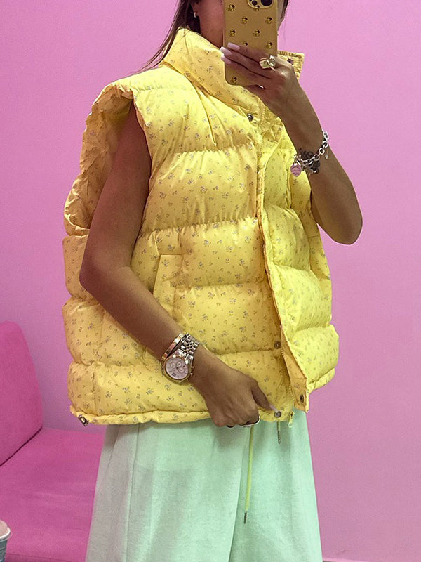 Sleeveless Floral Vest Clip Jacket