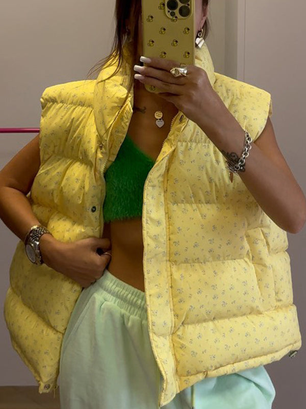 Sleeveless Floral Vest Clip Jacket