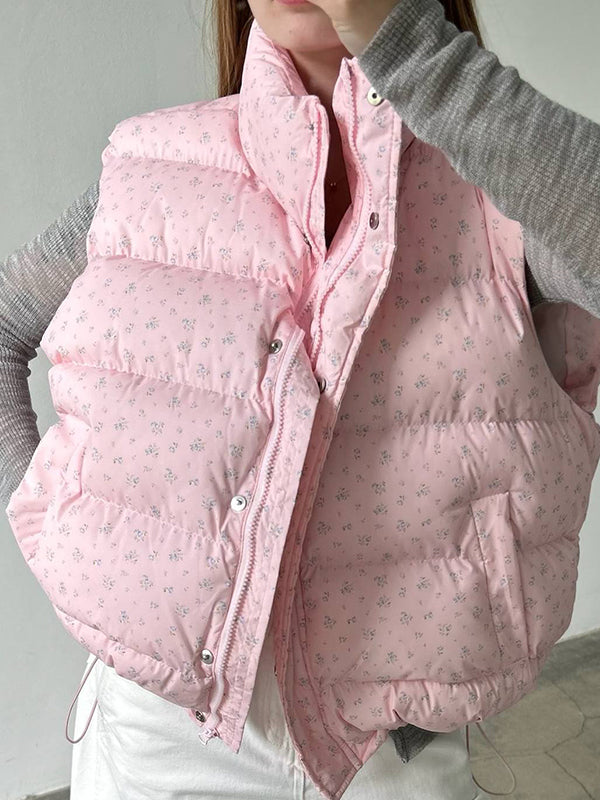 Sleeveless Floral Vest Clip Jacket