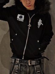 Letter Print Rhinestones Jacket